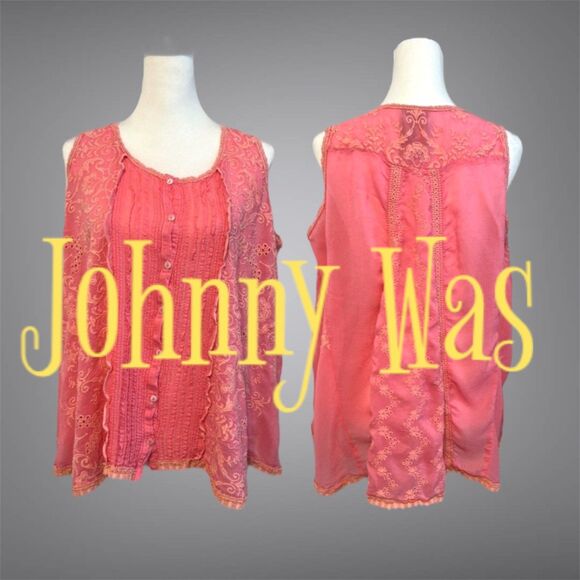 Johnny Was Coral Sleeveless Flowy Shirt Size Small - Picture 1 of 14
